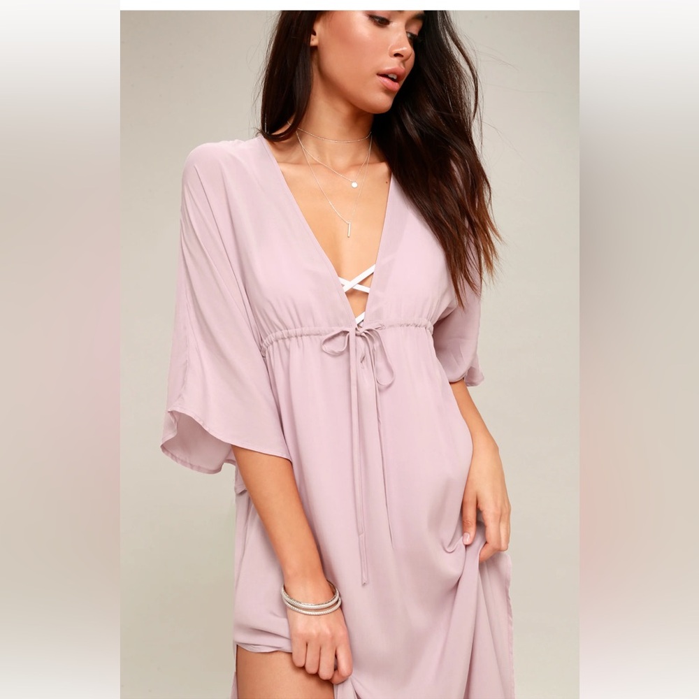 Lulus Seas The Opportunity Lavender Maxi Kimono Sleeve Beach Dress Cover Up S/M